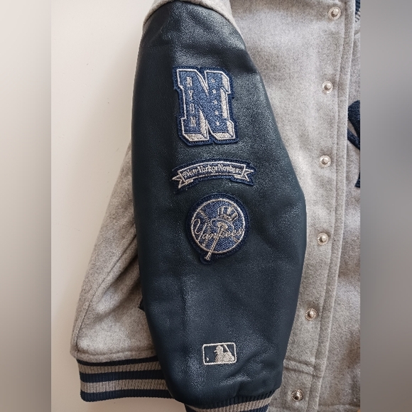 NWOT NYON YANKEES boys Lambskin Leather/ Wool Bomber Jacket Size XS - Picture 6 of 10